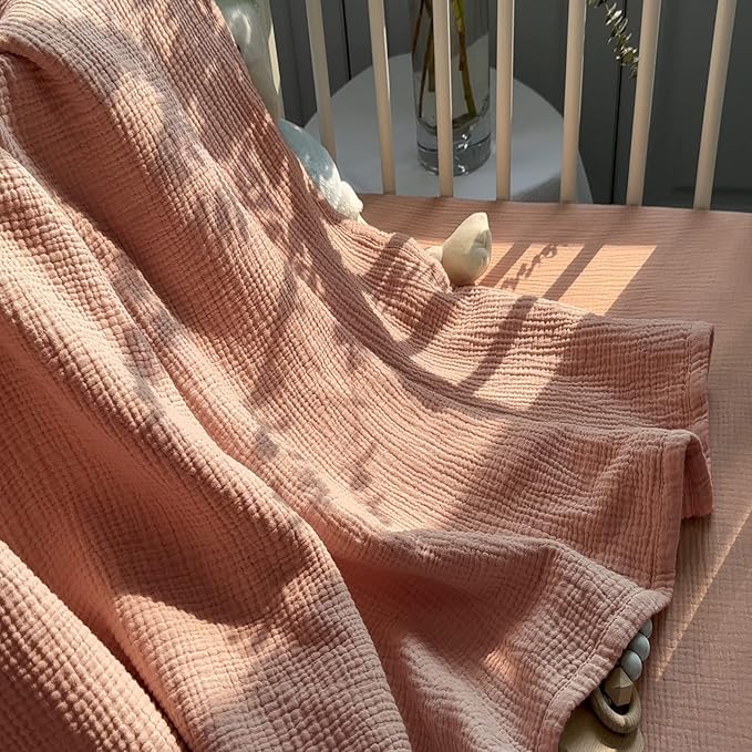 Lulu moon Muslin Quilt Blanket, Crib Blanket for Baby and Toddler,47x47 Inches(Pink)