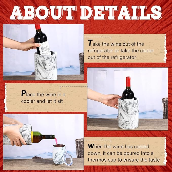 Baderke Marble Wine Cooler with 2 Marble Stainless Steel Wine Cup Wine Chiller Portable Wine Bottle Chiller Beverage Chiller Wine Accessories for Wine Lovers Parties Dinner Keep Wine Beverages Cold