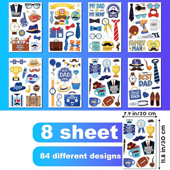 Father Dad Birthday Decoration Window Sticker 8 Sheet 84pcs Door PVC Static Film Sticker, Express Kids Love for Dad Decals Papa Birth Party Decoration for Home Room Car SUV Van Refrigerator