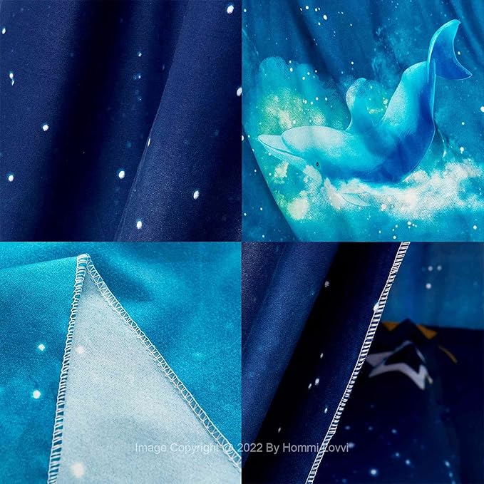 Ocean Print Kids Bed Canopy, Girls Princess Bed Canopy Dreamy Room Decor, Soft Hanging Reading Nook Play Tent Canopy, Extra Large Full Size Bed Canopy with String Light