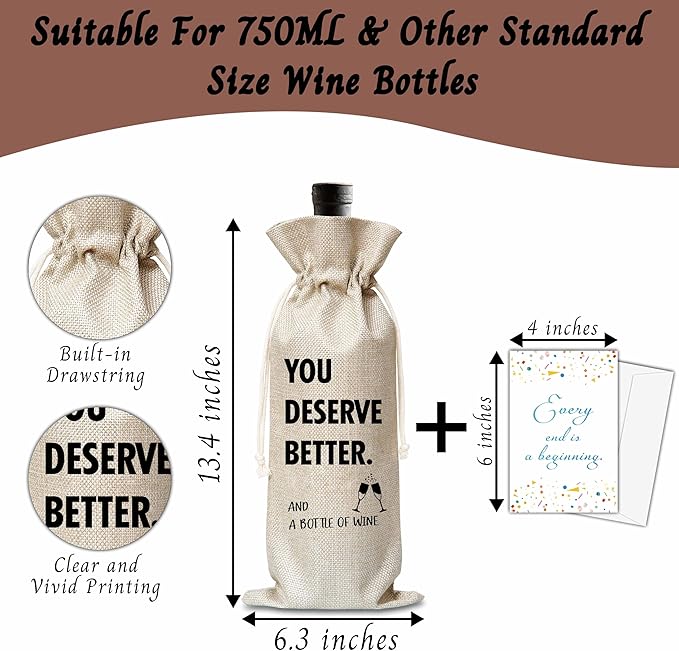Xanev Divorce Gifts For Woman Man, Divorce Wine Gift Bag, You Deserve Better Wine Bag, Breakup Divorced Farewell Gift For Friend Sister Family, New Beginning Gift, Party Decorations Supplies, B46