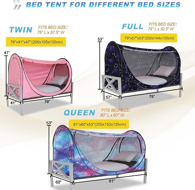 Privacy Pop up Eclipse Bed Tent Bed Drapes (Unicorn Galaxy, Twin)
