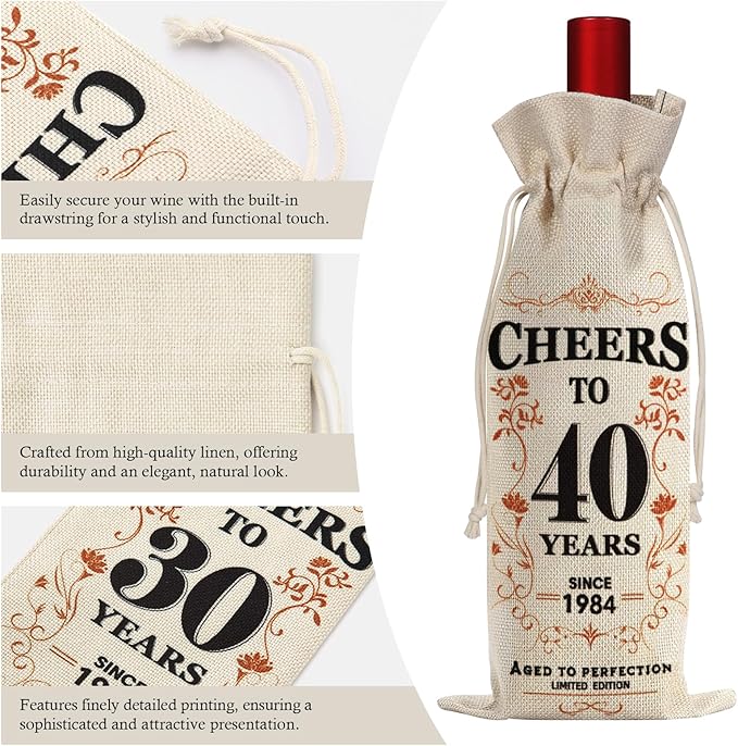 SpringWhisper 2Pcs 40th Birthday Gifts for Women Men Back in 1984 Birthday Gift 40 Years Old Gift Birthday Decoration Wine Bag Gift for Her Him Wine Gift Bag 40th Turning 40