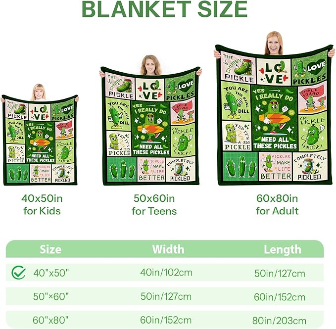 Pickle Blanket, Pickle Gifts for Pickle Lovers, Pickle Lover Gifts, Pickle Themed Gifts, Pickle Blanket for Pickle Lovers, Funny Pickle Gifts Blanket on Birthday Christmas 40x50 in