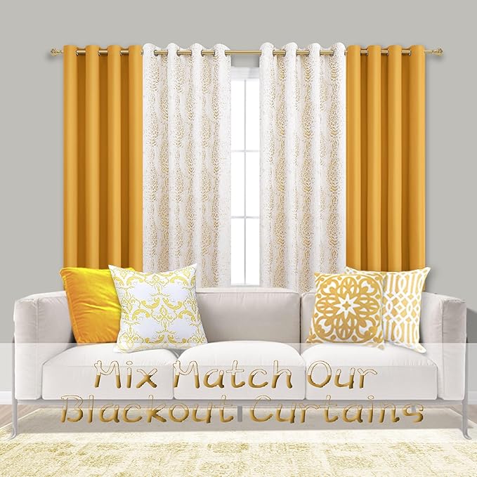 Mrs.Naturall Yellow Kitchen Window Curtains Over Sink,Blackout 45 Inch Length Cafe Curtain Blinds for Sunflower & Lemon Kitchen Decor