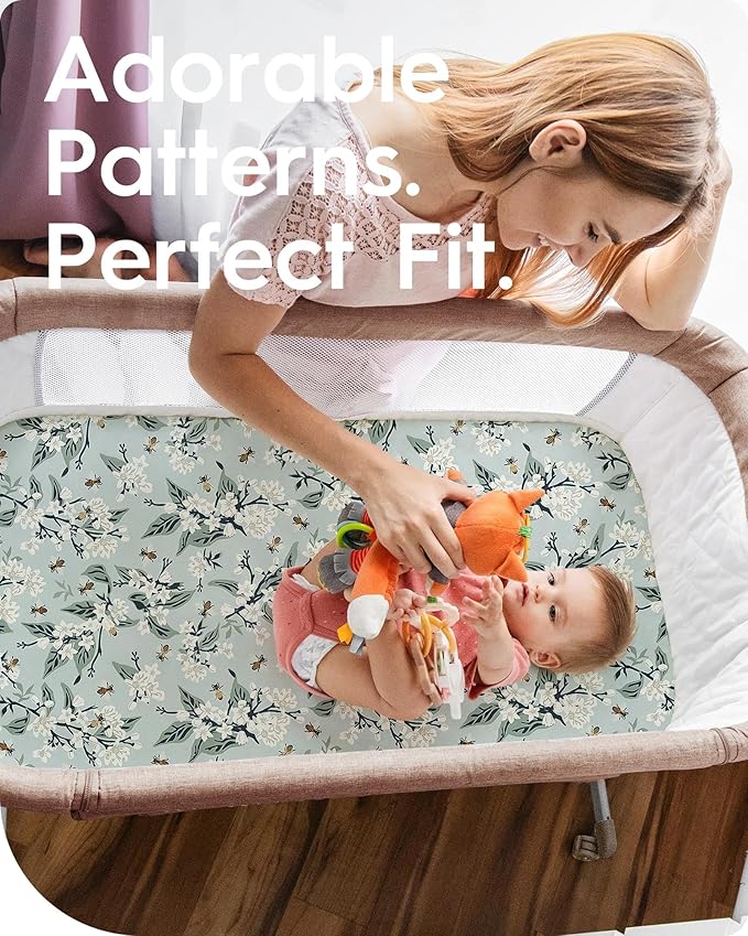 Graco Pack and Play Sheets Fitted, TotBasic Ultra Soft Mini Crib Sheets Boy, Neutral Pack N Play Mattress Sheets Hypoallergenic and Soothing, Premium Jersey Playrad Sheets, 2 Pack