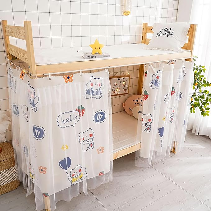 Hoce Bunk Bed Curtain Gauze Bunk Bed Curtains Drapes with Lace Privacy Dorm Bed Canopy for Bottom Twin, 2 Panels