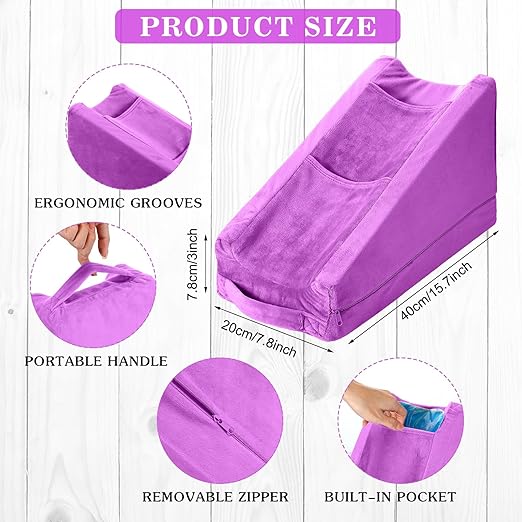 Buryeah Arm Pillow Arm Elevation Pillow with 2 Pockets, Soft Ergonomic Support Pillow for Elbow Arm Rest Wedge Pillow Broken Arm Gifts with High Density Foam for Recovery Sleeping Care(Violet)