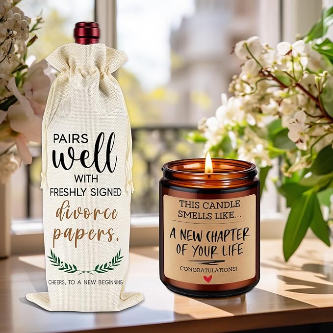 Fairy's Gift Divorce Gifts for Women Men, Divorced Gifts for Women, Break up, Divorce Party, Funny Gifts for Newly Divorced Woman, Friend, Breakup Gifts for Women Men - Divorce Wine Bag & Candle