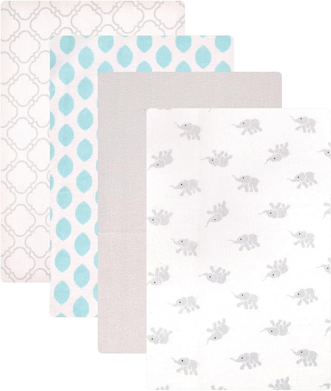 Luvable Friends Unisex Baby Cotton Flannel Receiving Blankets, Elephant 4-Pack, One Size