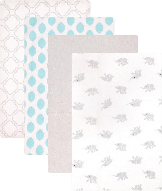Luvable Friends Unisex Baby Cotton Flannel Receiving Blankets, Elephant 4-Pack, One Size