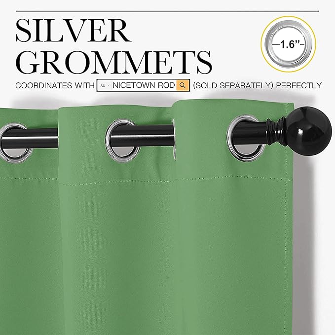 NICETOWN Room Darkening Curtains 63" Long Set of 2 for Bedroom, Froest Green Nursery Essential Thermal Insulated Solid Grommet Top Blackout Curtains/Drapes (1 Pair, 42 inches Wide)