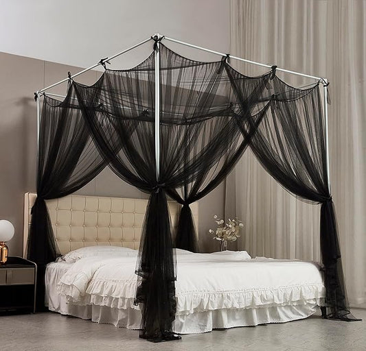 Mengersi Bed Canopy Mosquito Net for Bed,Canopy Bed Curtains Elegant Bed Drapes Screen Netting Canopy Curtains Bedroom Decor (Black, Full/Queen)