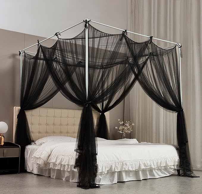 Mengersi Bed Canopy Mosquito Net for Bed,Canopy Bed Curtains Elegant Bed Drapes Screen Netting Canopy Curtains Bedroom Decor (Black, Twin/Twin XL)