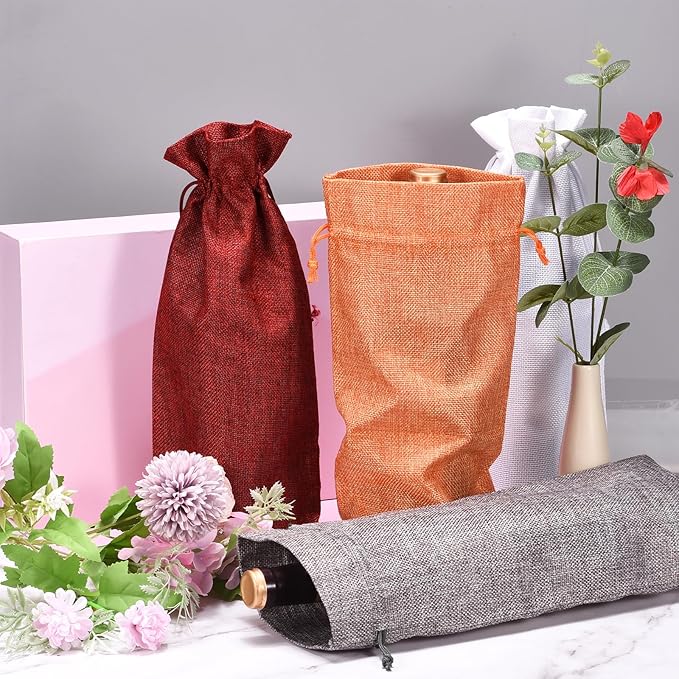 uxcell Burlap Wine Bags with Drawstrings, 12Pcs Wine Gift Bags Reusable Wine Bottle Bags with Ropes and Tags for Wedding, Birthday, Travel (14 x 6.3 In, Blue)