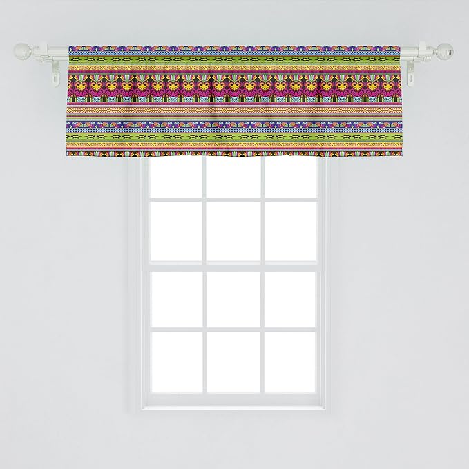 Ambesonne Prehistoric Window Valance, Aztec Culture Pattern Borders Ornate Tribal Animal Print, Curtain Valance for Kitchen Bedroom Decor with Rod Pocket, 42" x 18", Multicolor