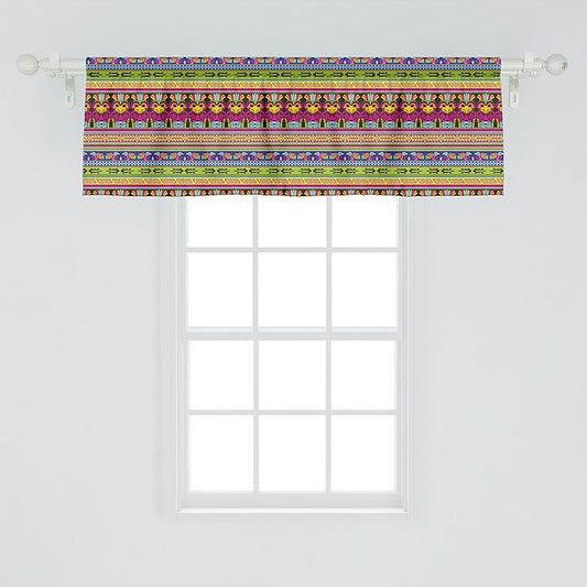 Ambesonne Prehistoric Window Valance, Aztec Culture Pattern Borders Ornate Tribal Animal Print, Curtain Valance for Kitchen Bedroom Decor with Rod Pocket, 42" x 18", Multicolor