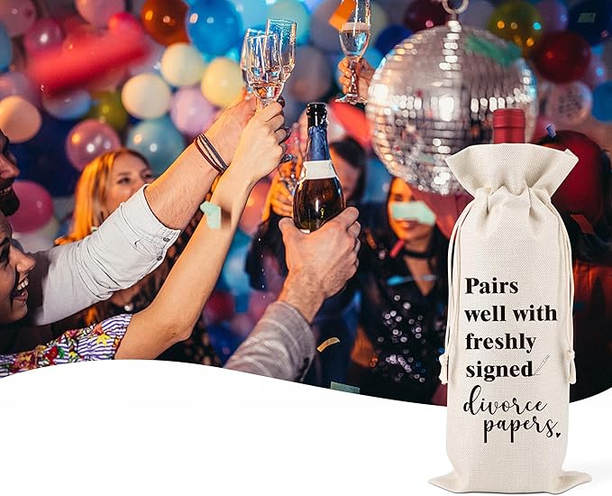 Divorced Wine Gift Bag,Divorce Party Gift,New Beginning Gift,Freshly Signed,Breakup Congratulations Gift,Divorce Gifts for Her/His Best Friend,Sister,Colleague,1 Drawstring Gift Wine Bag,Q19