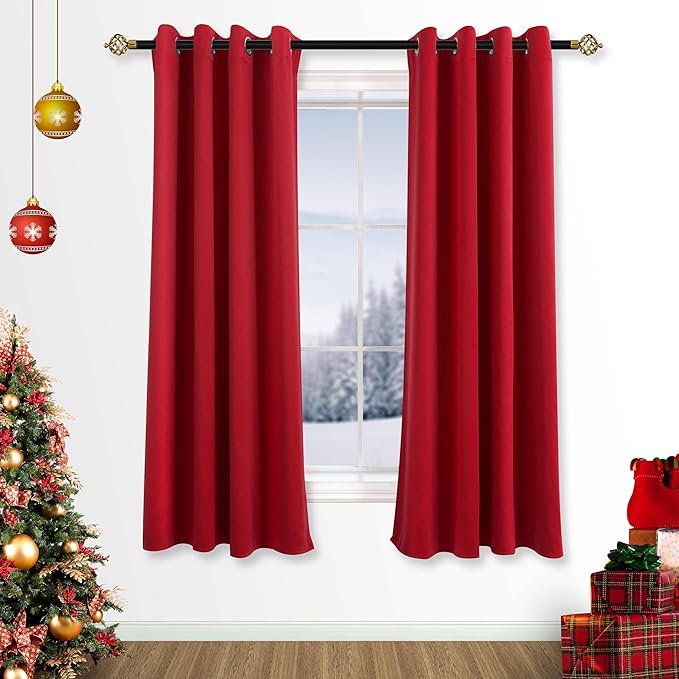 Mrs.Naturall Kids Curtains 2 Panel Set for Boys Bedroom,Blackout Grommet Window Sports Basketball Football Red Gaming Curtains for Boys Room,63 Inch Length