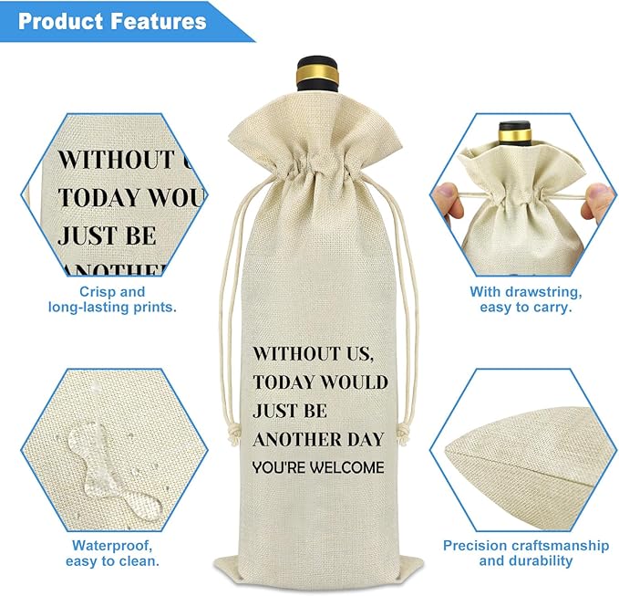 Father's Day Mothers Day Gifts from Daughter Son Wine Bag Birthday Gifts for Dad Mom Best Gifts for Dad from Kids New Parents Thanksgiving Christmas Drawstring Burlap Wine Bottle Bag Present