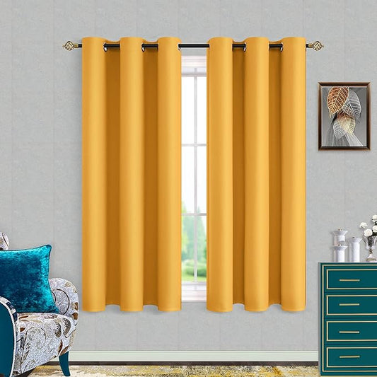 Mrs.Naturall Yellow Kitchen Window Curtains Over Sink,Blackout 45 Inch Length Cafe Curtain Blinds for Sunflower & Lemon Kitchen Decor