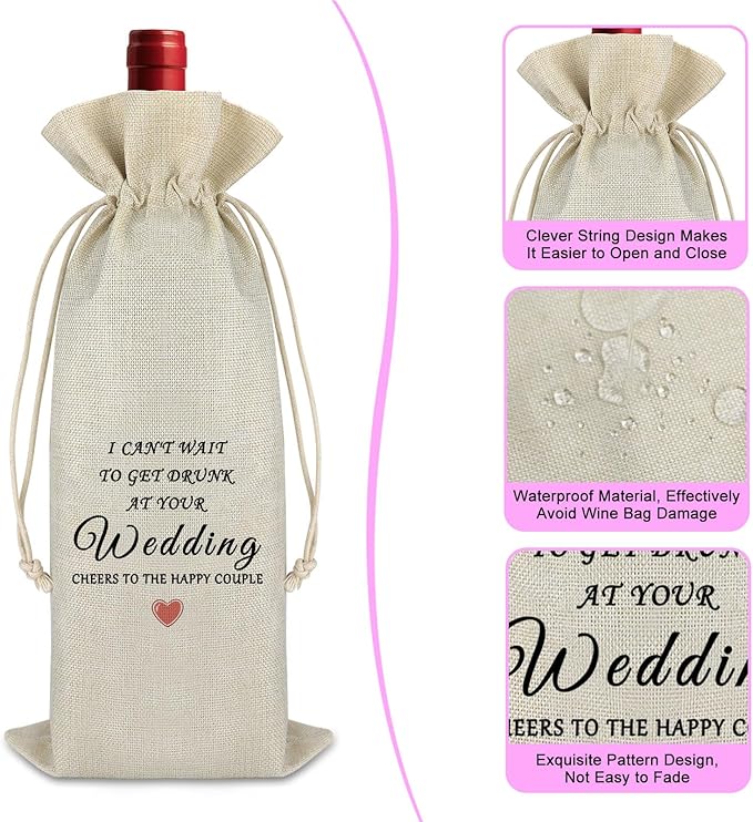 Wedding Gift Bridal Shower Gift for Friends Bridesmaid Proposal Wine Bag Engagement Wine Gift Bags for Bride Groom Funny Burlap Wine Wrap Bags Congrats Gift for Newlyweds Bestie Wine Bottle Cover