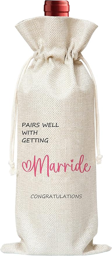 Marride Gift Wine Bag,Gift For Wedding,Couple,Cotton linen Drawstring Wine Bag(1 Pcs) - WB013