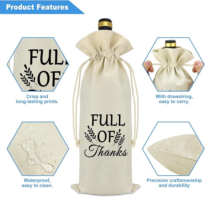 Thank You Gifts for Her Him Thanksgiving Themed Gift Wine Bag Appreciation Gifts for Employee Teachers Christmas Birthday Gifts for Women Men Boss Leader Coach Social Worker Reusable Wine Bottle Bag