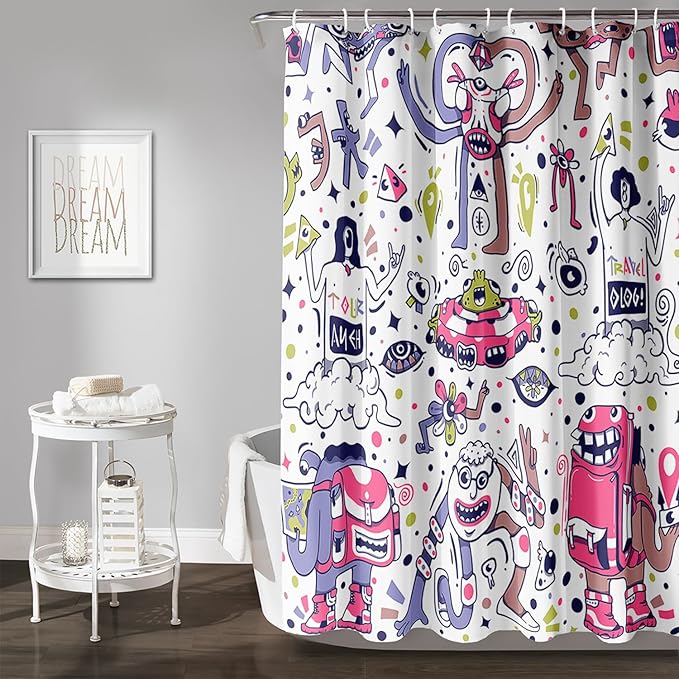 AILONEN Alien Shower Curtain,Spaceship Universe Theme Waterproof Fabric Shower Curtain Sets, 48" W*72" H Monster Robot Bathroom Decor for Boys Teens Kids