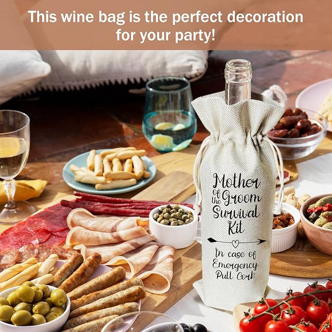 Mother of Groom Wine Gift Bags, Mother of Groom Gifts for Groom's Mother Mother-in-law, 1pcs Reusable Burlap Drawstring Wine Gift Bags for Wine Bottles, Wedding Engagement Holiday Party Favor -14