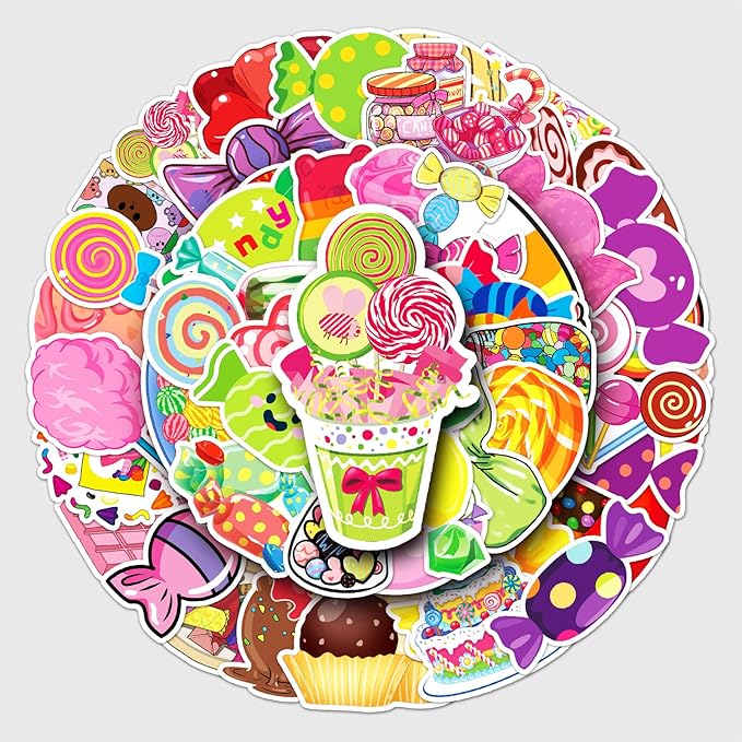 50pcs Cartoon Waterproof Stickers for Laptop, Phone, Bottle, Suitcase, Scrapbook, Candy Stickers,Ice Cream Candy,Cute Food Stickers,Kawaii Stickers,Cookie Stickers (Stickers F)
