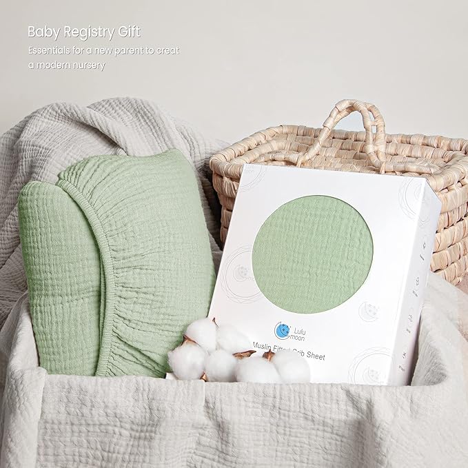 Lulu moon Muslin Crib Sheet Fitted Crib Mattress Sheet for Boys and Girls, 28"x 52" Sage