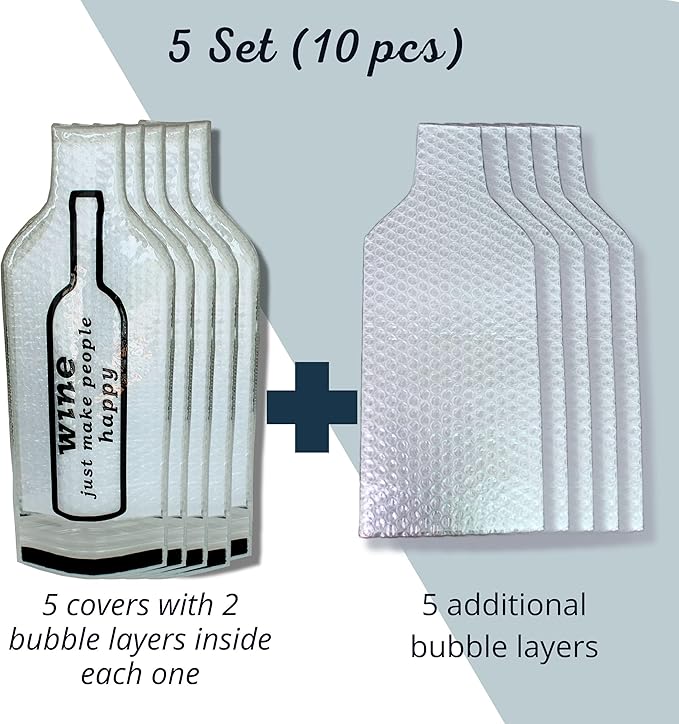 WINEGUARD PRO: [Ultimate 4-Layer] Wine Bottle Protection for Travel. Perfect for Wine Lovers - Durable & Reusable Wine Bags for Travel, Wine Travel Bag Airplane Approed. Pack 5 Set (10 pcs)