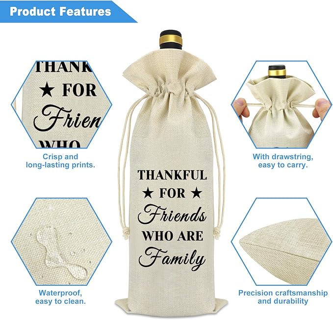 Best Friend Friendship Gifts for Women Men Thankful Theme Party Wine Bag Thanksgiving Day Christmas Birthday Gifts for Her Him Friends Female Besties Sister BFF Appreciation Gifts Wine Bottle Cover