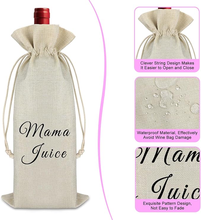 Mom Gifts Birthday Gift for Mom from Daughter Son Wine Bags Mother's Day Gift Thank You Gift for Mother Mama Stepmom Gift Drawstring Burlap Wine Wrap Bag Christmas Gift for New Mommy Mom to Be Gift