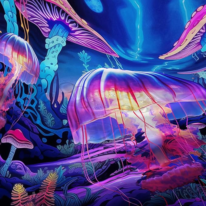 AILONEN Magic Mushroom Shower Curtain,Cartoon Jellyfish Shower Curtain Set for Bathroom,Natural Fungal Bathroom Curtain for Kids Girl,Boho Style Waterproof Fabric Bath Curtain with Hooks, 48" W*72" H