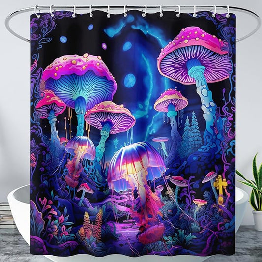 AILONEN Magic Mushroom Shower Curtain,Cartoon Jellyfish Shower Curtain Set for Bathroom,Natural Fungal Bathroom Curtain for Kids Girl,Boho Style Waterproof Fabric Bath Curtain with Hooks, 48" W*72" H