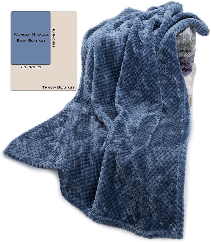 Fuzzy Blanket or Fluffy Blanket for Baby, Soft Warm Cozy Coral Fleece Toddler, Infant or Newborn Receiving Blanket for Crib, Stroller, Travel, Decorative (28Wx40L, XS-Smoked Blue)