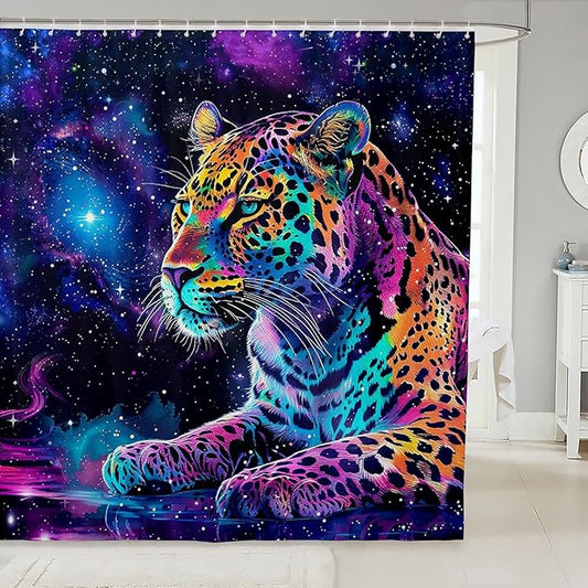 Feelyou Leopard Shower Curtain Blue Leopard Bath Curtain Frighting Leopard Bathroom Shower Curtain Set Kids Leopard Kids Bathroom Accessories Wild Leopard 72"x84"