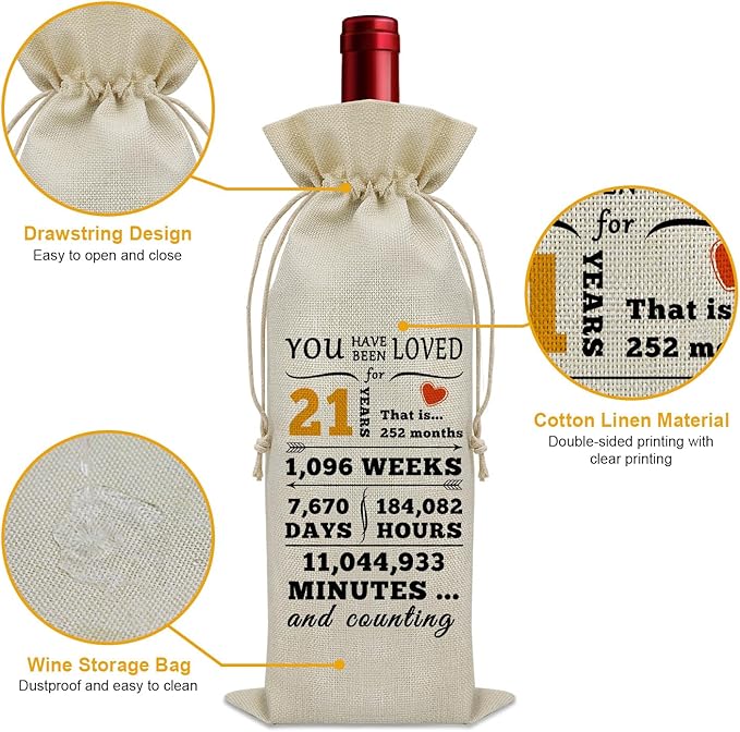 Sazuwu Happy 21st Birthday Gifts for Women Wine Bag 21 Year Old Birthday Gifts for Men Wine Bottle Storage Bag Gifts for Daughter Turning 21 Born in 2003 Gifts Wine Accessories Gifts for Wine Lovers