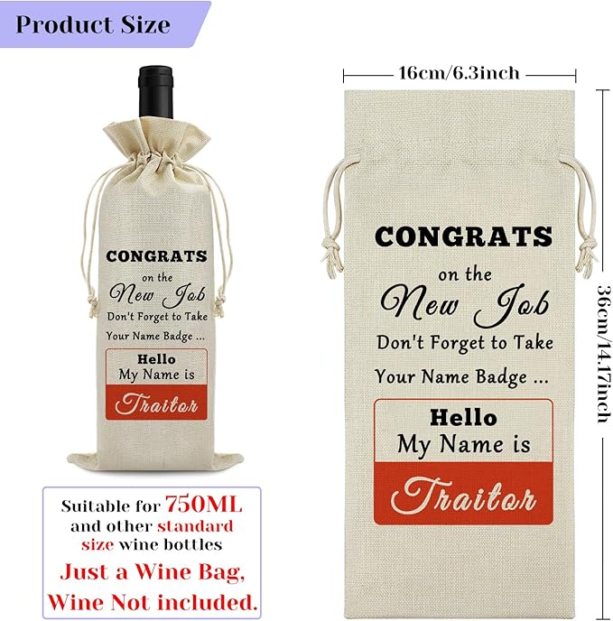 New Job Gift Congratulations Gifts for Women Men Wine Bags Coworker Leaving Gifts New Beginnings Gift for Coworker Wine Gift Bag Goodbye Gift Going Away Gifts For Colleague Leader Wine Wrapping Bag
