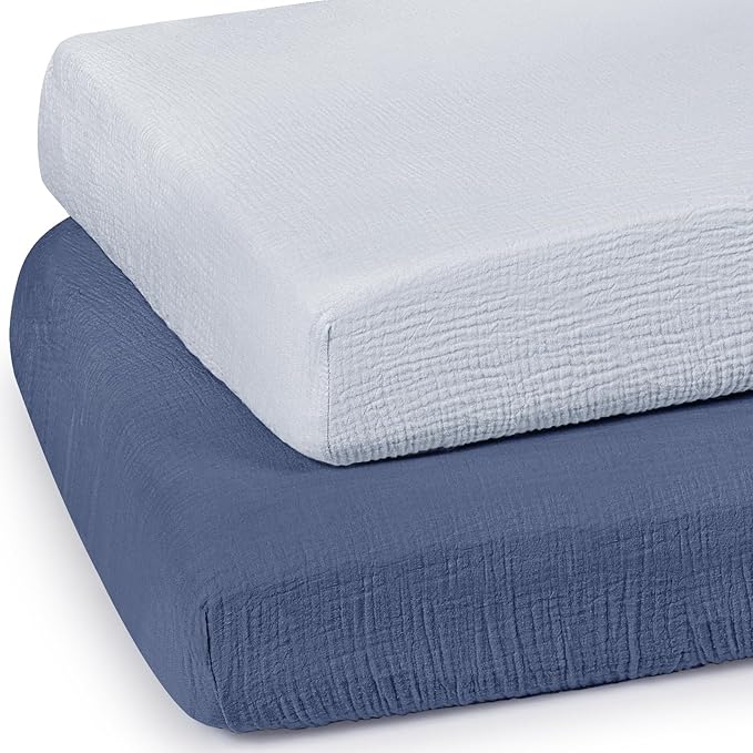 Baby Muslin Crib Sheets - Toddler Cotton Fitted Crib Sheets Neutral for Boys and Girls 2Pack