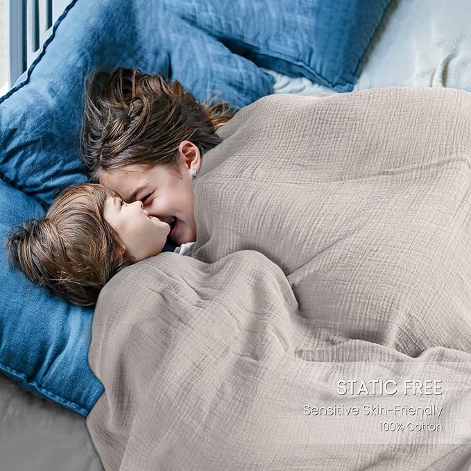 Lulu moon Muslin Blankets for Adults 55”x75” - Couch Throw Blanket for Boys - Light Weighted Muslin Quilt for Sofa and Bed (Ivory)