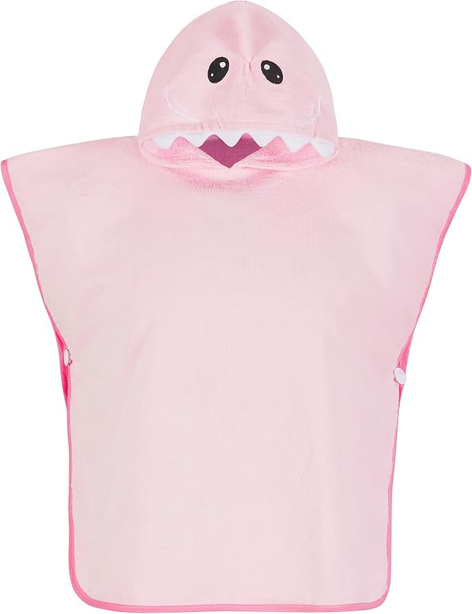 Premium Hooded Towel Poncho for Kids & Toddler - 100% Cotton (Pink Shark)
