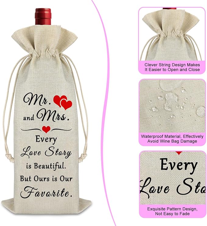 Valentine's Day Gift for Women Men Wine Gift Bag Anniversary Engagement Wedding Gift for Couple Wine Wrap Bag Proposal Birthday Gift for Women Men Drawstring Burlap Wine Bag New Year Christmas Gift