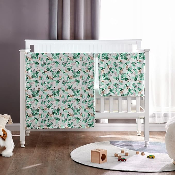 DaysU Silky Micro Soft Plush Baby Blankets for Boys with Print Animal Pattern and Soothing Raised Dots, Double Layer Bed Throws for Toddler Cot, Jungle, Green, 50x60 Inches