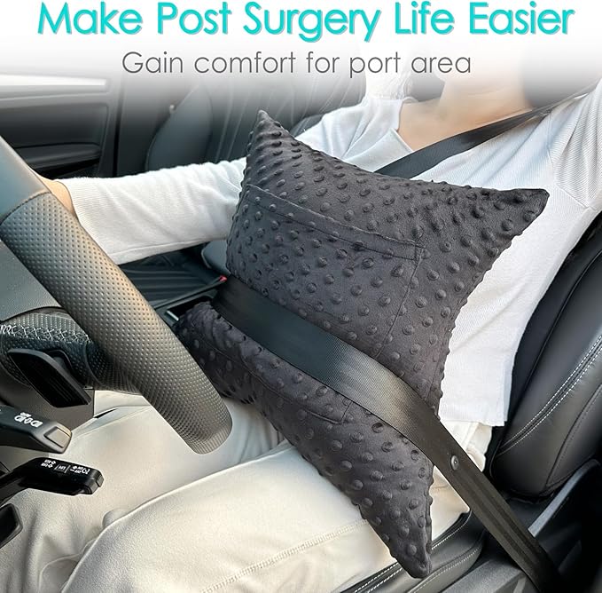 Heart Surgery Pillow Cough Recovery Pillows with 2 Pockets for Open Heart Surgery Bypass Mastectomy Breast Cancer Lumpectomy Chemo Port Pacemaker Broken Ribs Must Have Gifts Minky Dot Black