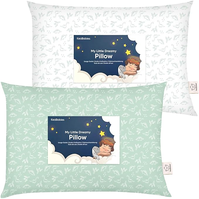 2-Pack Toddler Pillow - Soft Organic Cotton Toddler Pillows for Sleeping - 13X18 Small Pillow for Kids - Kids Pillows for Sleeping - Kids Pillow for Travel, School, Nap, Age 2 to 5 (DinoLand)