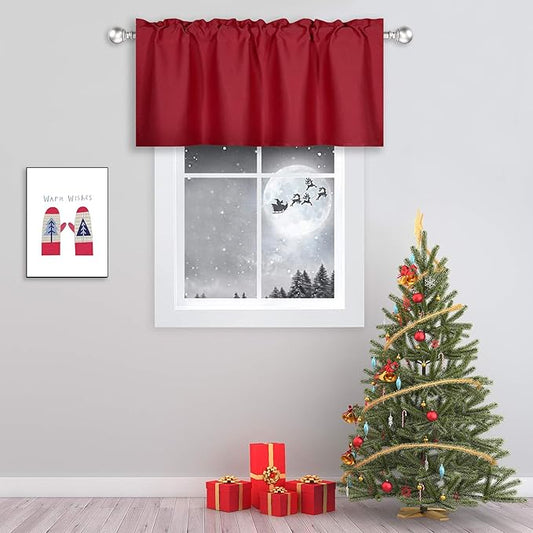 True Red Valances for Bedroom - Blackout Room Darkening Window Curtain Valances with Rod Pocket 42 by 18 Inch 1 Panel