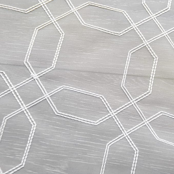 Windows Embroider-Heptagon Sheer White Curtains 63 Inches Length 2 Panels Voile Light Filtering Sheer Curtains Panel Basic Rod Pocket Sheer for Bedroom Living Room Children Room